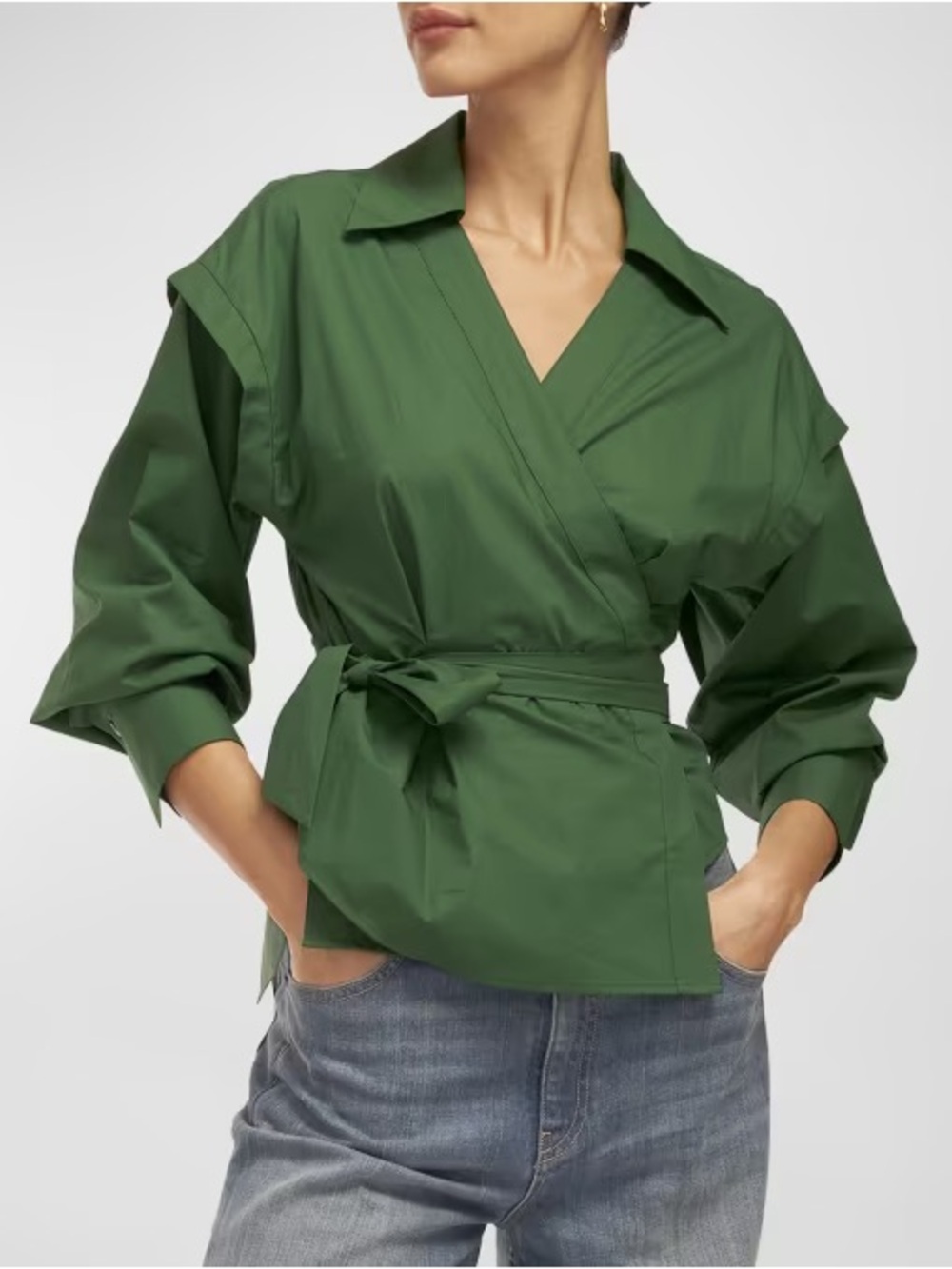 EQUIPMENT Green Wrap Belted Cotton Top